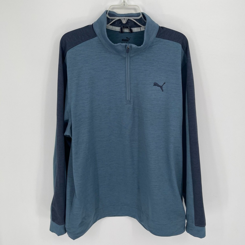 Puma‎ Men's Blue Space Dye 1/4 Zip Long Sleeve Pullover Golf Sweatshirt Size XL